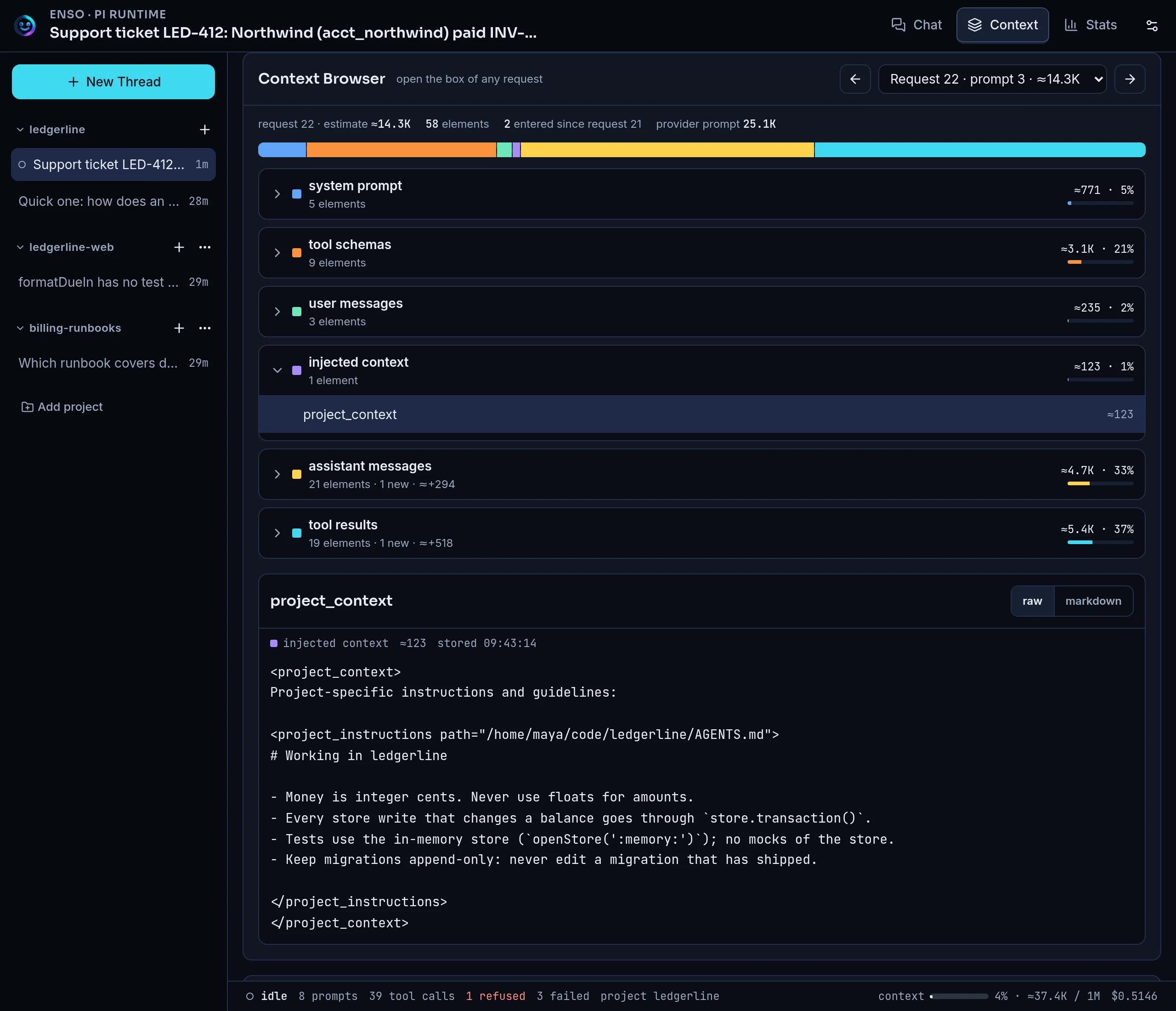 Enso Context Browser expanded to show injected project instructions from AGENTS.md