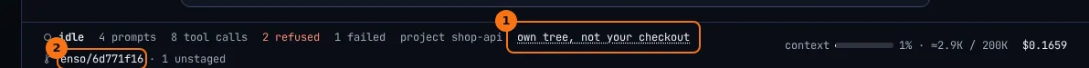 The status bar of a thread on its own tree